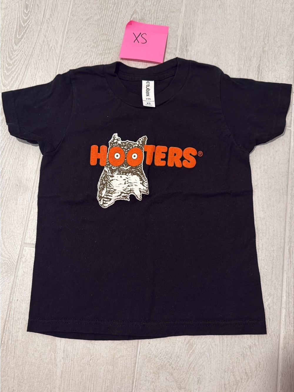 Hooters Black Kids Tee with Orange Logo and Owl